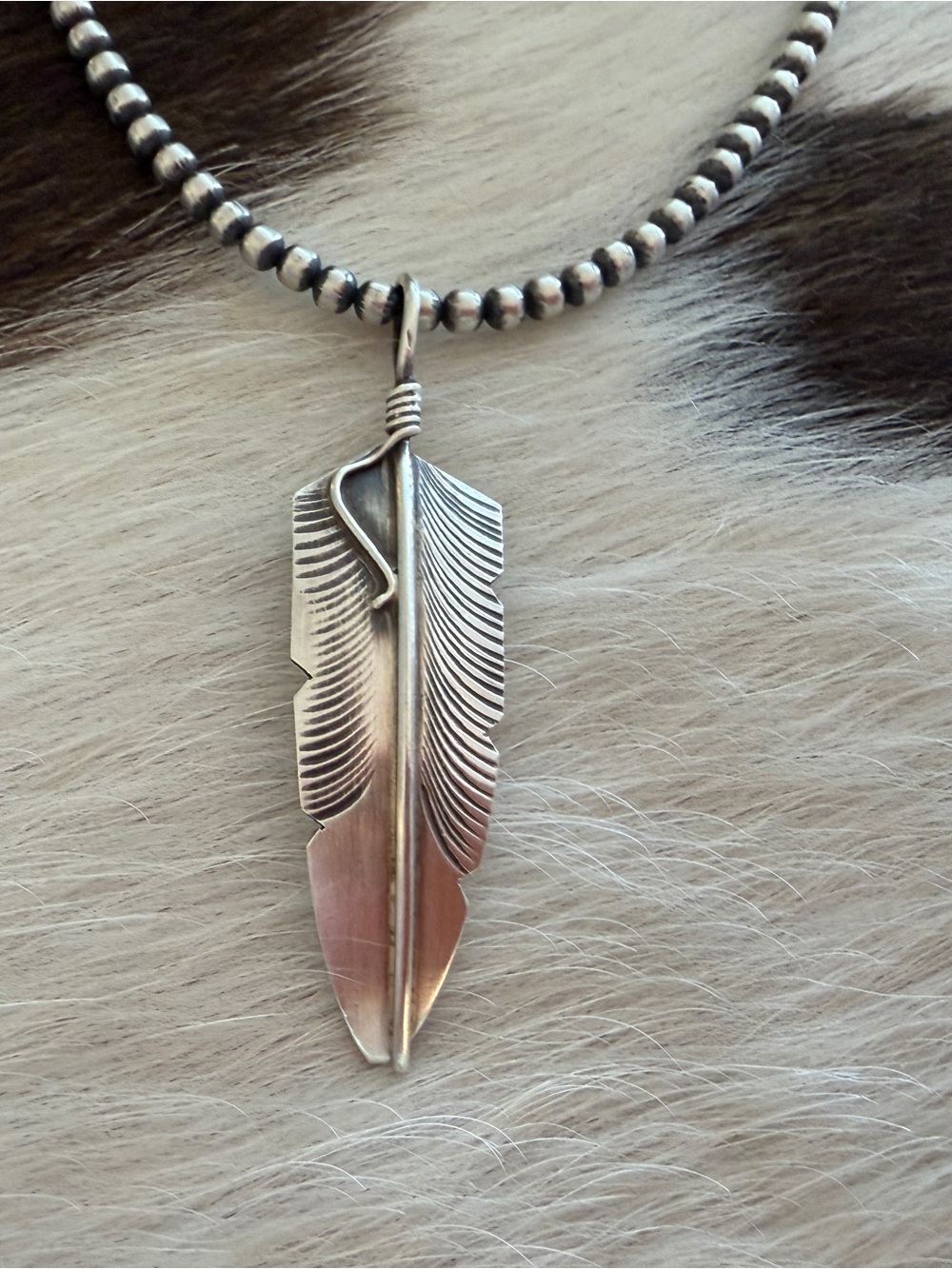 ❤️ Navajo Signed Chris Charlie Sterling Silver Hand Crafted Feather Pendant 2”L - Picture 7 of 10